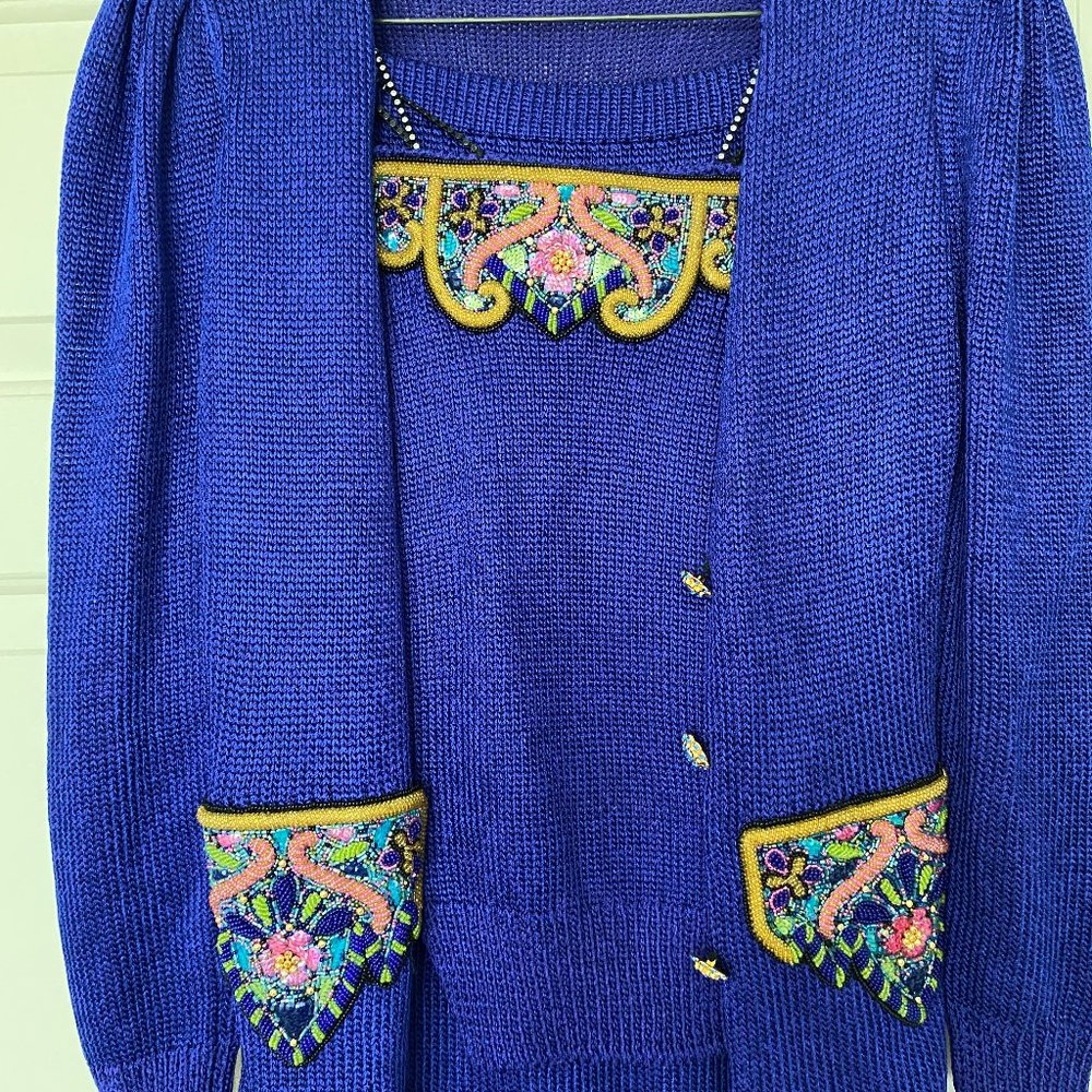 Knit 3-PcSuit with Beautiful Beaded Trim